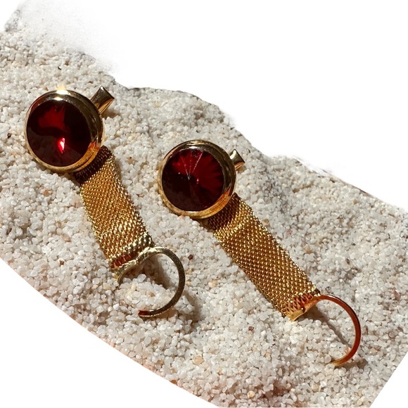 Gorgeous Red Crystal Gold Mesh Cufflinks (EUC) - Picture 9 of 10